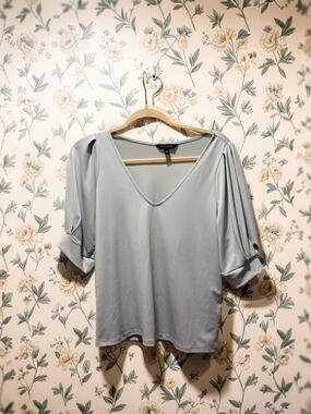 Banana Republic Womens XS Light Blue Puff Sleeve Blouse V-Neck Stretch Top